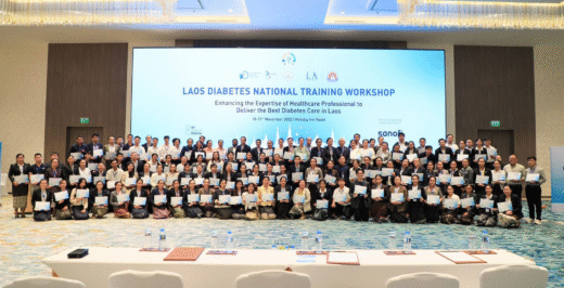 Participants in the International Diabetes Federation and Sanofi Global Health Unit training programme in Laos on 18-19 November, holding their certificates.