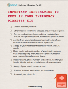 Lista de información importante para el kit de emergencia para la diabetes