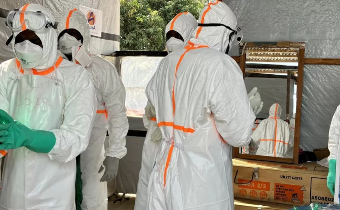 Ebola response workers wearing protective equipment in the Democratic Republic of the Congo