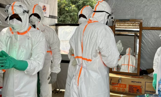 Ebola response workers wearing protective equipment in the Democratic Republic of the Congo