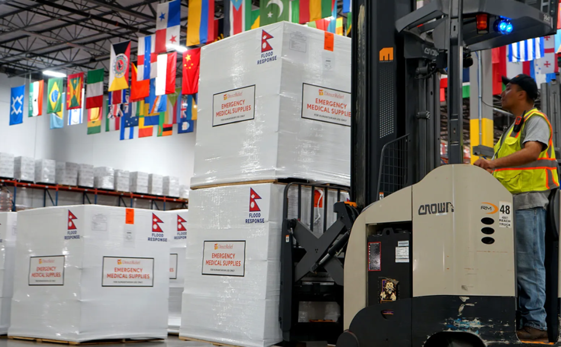 Medical aid from Direct Relief departs for Nepal to support health services following the country's devastating flash floods. (Tori Gordon/Direct Relief)